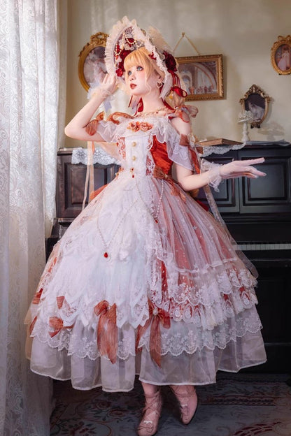 Sweet Lolita Dress - Glazed Phantom, Red, Ruffled, Bow Detail, Lace Trim - additional product view 7