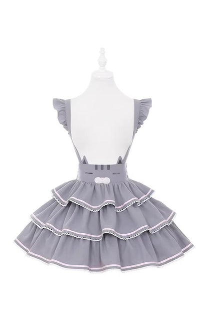 Sweet Lolita Dress - Gloomy Cat, Gray, Ruffled, Layered - Kawaii Statement Dress - additional product view 3