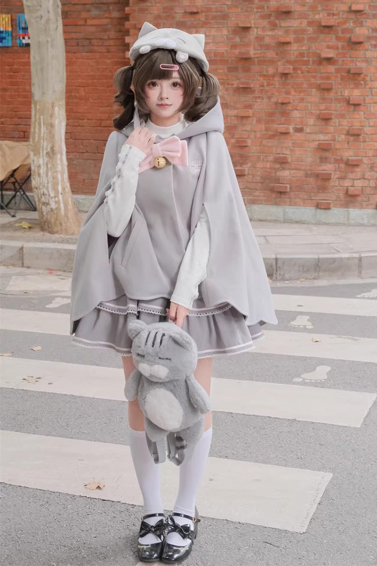 Sweet Lolita Dress - Gloomy Cat, Gray, Ruffled, Layered - Kawaii Statement Dress - additional product view 4