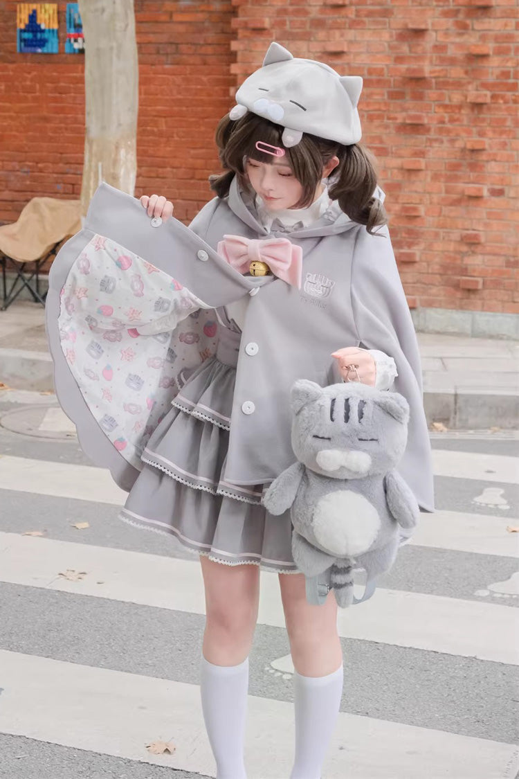 Sweet Lolita Dress - Gloomy Cat, Gray, Ruffled, Layered - Kawaii Statement Dress - additional product view 5