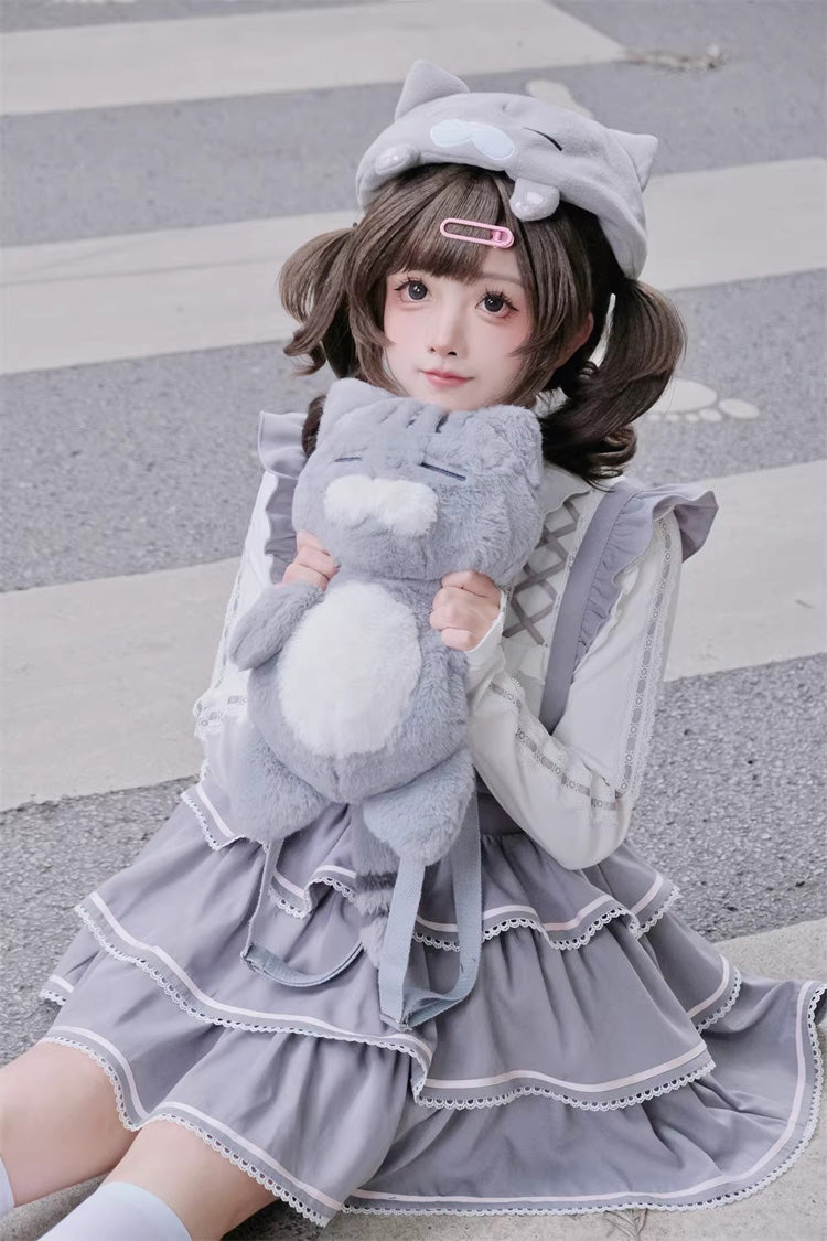 Sweet Lolita Dress - Gloomy Cat, Gray, Ruffled, Layered - Kawaii Statement Dress - additional product view 7