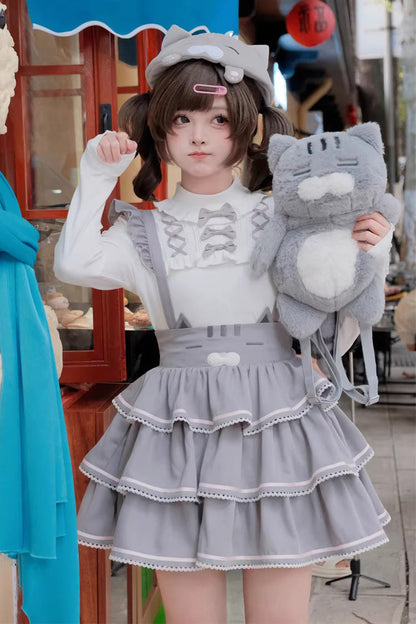 Sweet Lolita Dress - Gloomy Cat, Gray, Ruffled, Layered - Kawaii Statement Dress - additional product view 8