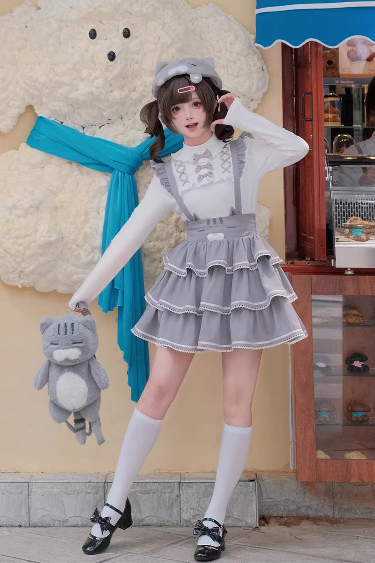 Sweet Lolita Dress - Gloomy Cat, Gray, Ruffled, Layered - Kawaii Statement Dress - additional product view 9