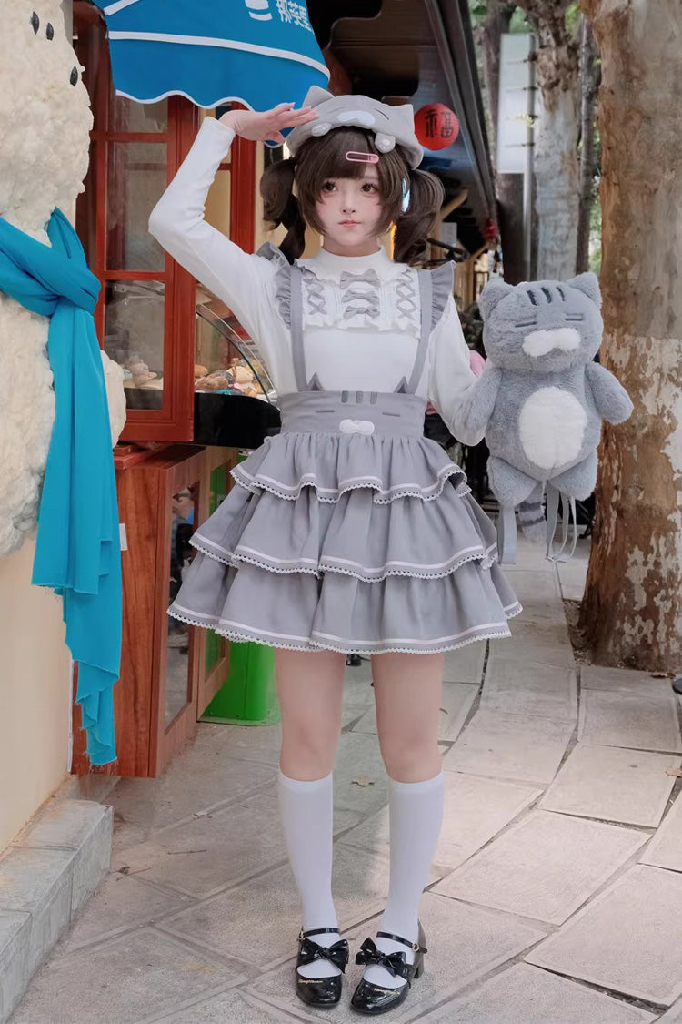 Sweet Lolita Dress - Gloomy Cat, Gray, Ruffled, Layered - Kawaii Statement Dress - additional product view 10
