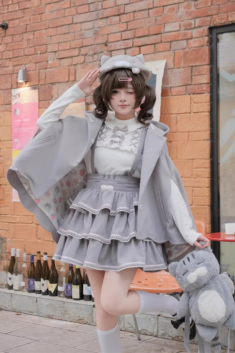 Sweet Lolita Dress - Gloomy Cat, Gray, Ruffled, Layered - Kawaii Statement Dress - main product image