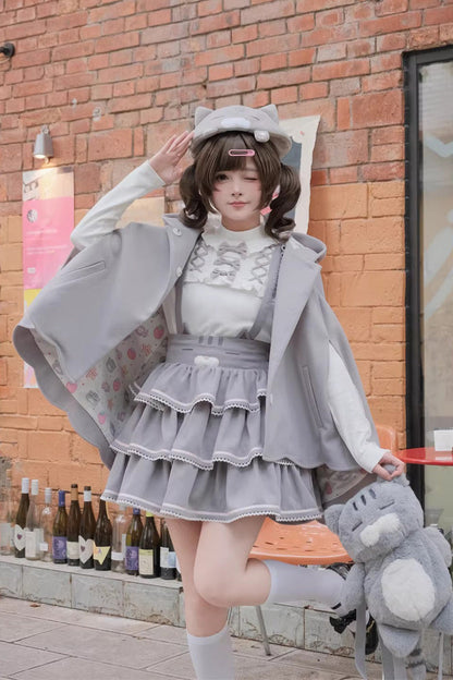 Sweet Lolita Dress - Gloomy Cat, Gray, Ruffled, Layered - Kawaii Statement Dress - main product image