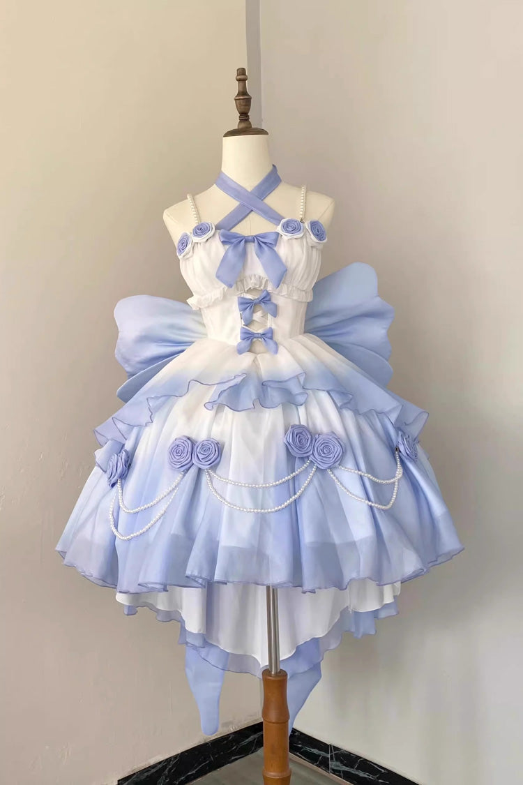 Sweet Lolita Dress - Gradient Blue Hanayome Hollow, Blue, Bow Detail - additional product view 3