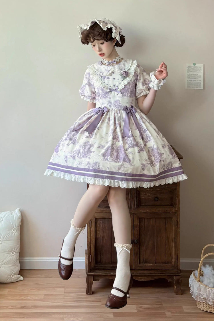Sweet Lolita Dress - Grape Moon Almanac, Purple, Ruffled, Printed, Layered - additional product view 2