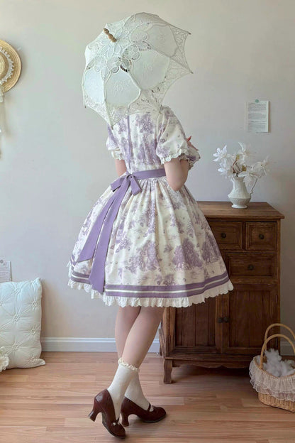 Sweet Lolita Dress - Grape Moon Almanac, Purple, Ruffled, Printed, Layered - additional product view 4