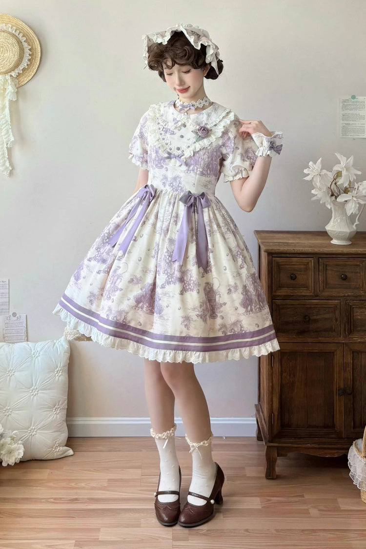 Sweet Lolita Dress - Grape Moon Almanac, Purple, Ruffled, Printed, Layered - main product image