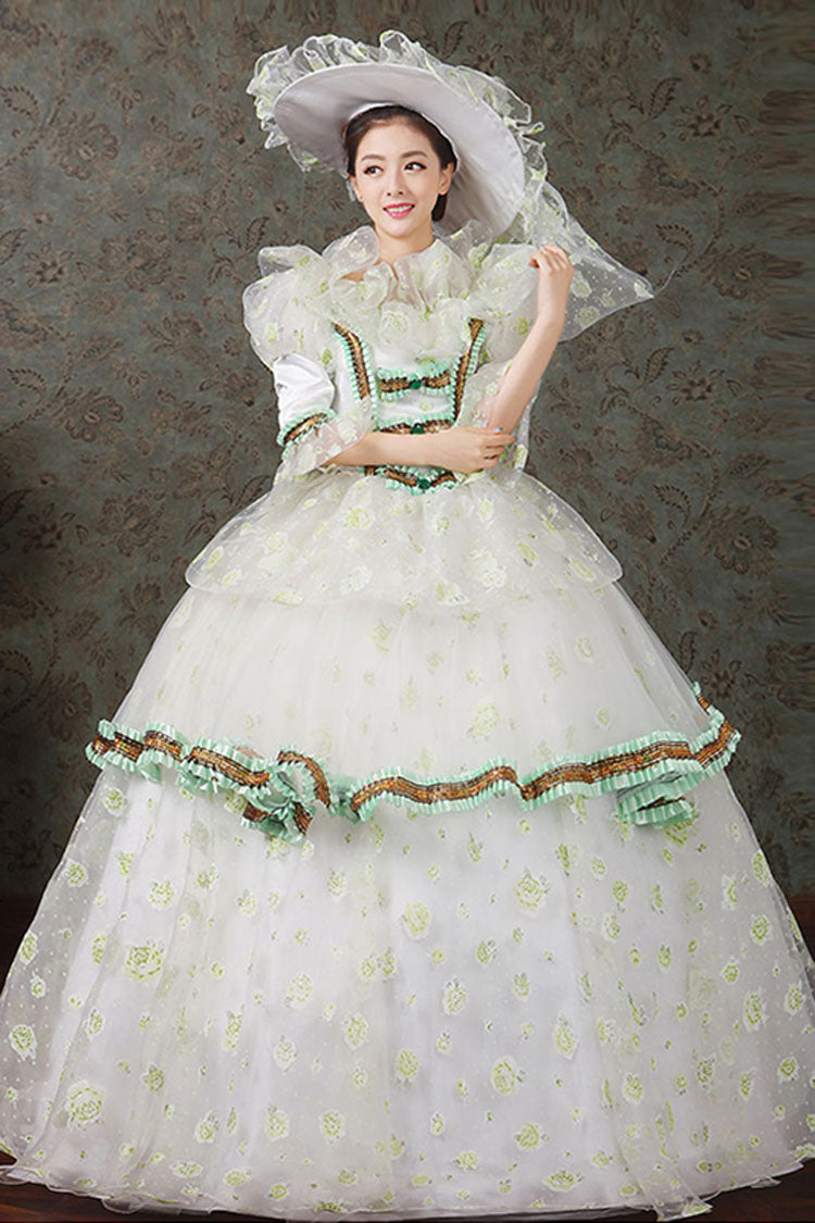 Sweet Lolita Dress - Half Sleeves Diamond Button High, 4 Colors, High Waist, Printed - S Green / M Green / L Green option