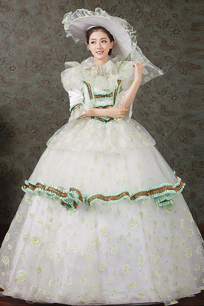 Sweet Lolita Dress - Half Sleeves Diamond Button High, 4 Colors, High Waist, Printed - S Green / M Green / L Green option