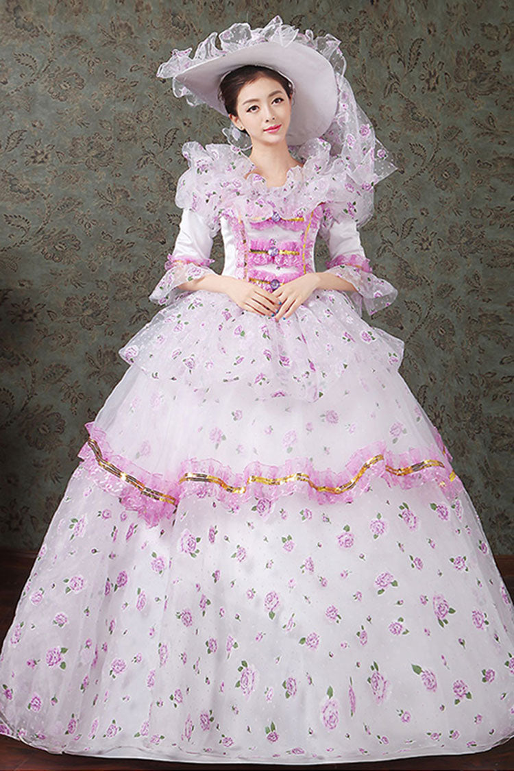 Sweet Lolita Dress - Half Sleeves Diamond Button High, 4 Colors, High Waist, Printed - S Purple / M Purple / L Purple option
