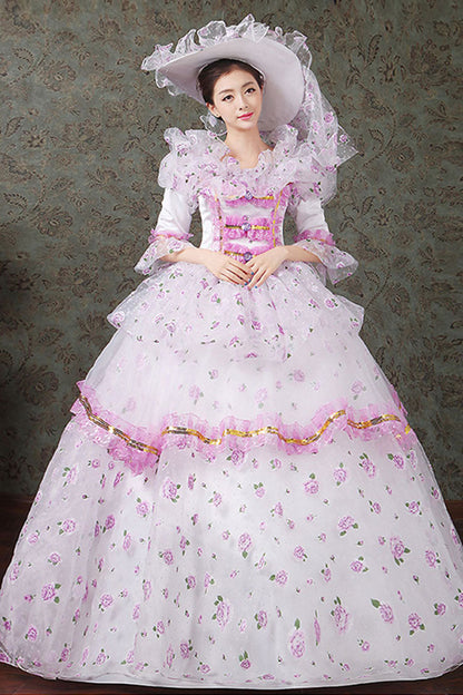 Sweet Lolita Dress - Half Sleeves Diamond Button High, 4 Colors, High Waist, Printed - S Purple / M Purple / L Purple option