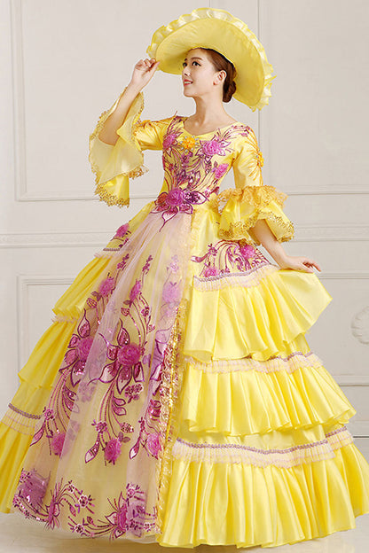 Sweet Lolita Dress - Half Sleeves Hime Sleeves High, Yellow, High Waist, Printed - additional product view 2