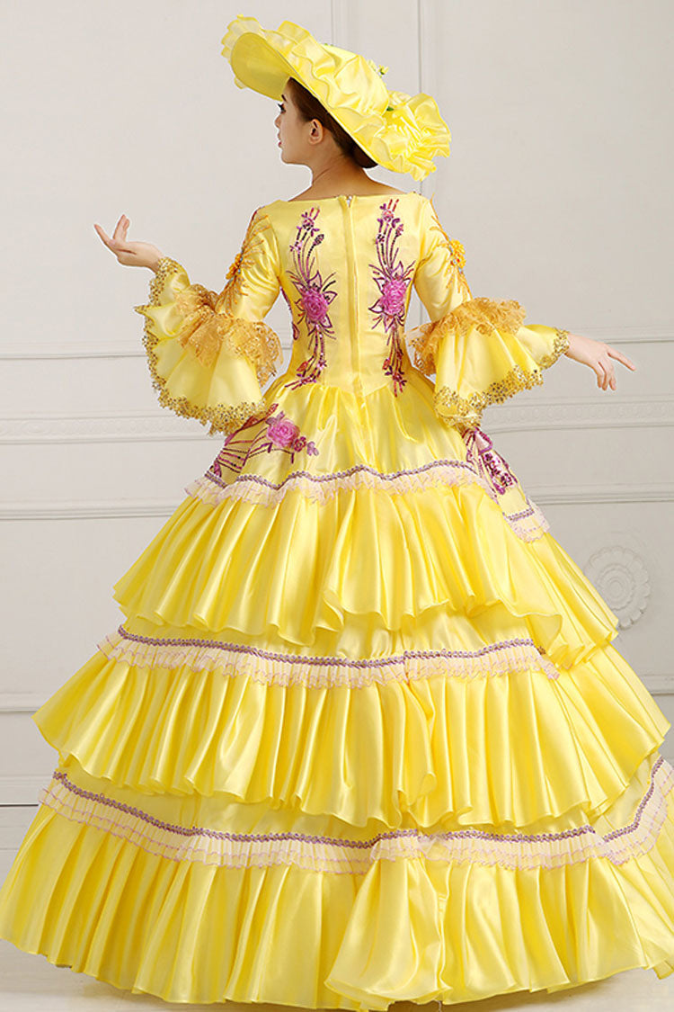 Sweet Lolita Dress - Half Sleeves Hime Sleeves High, Yellow, High Waist, Printed - additional product view 3
