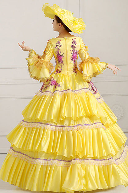 Sweet Lolita Dress - Half Sleeves Hime Sleeves High, Yellow, High Waist, Printed - additional product view 3