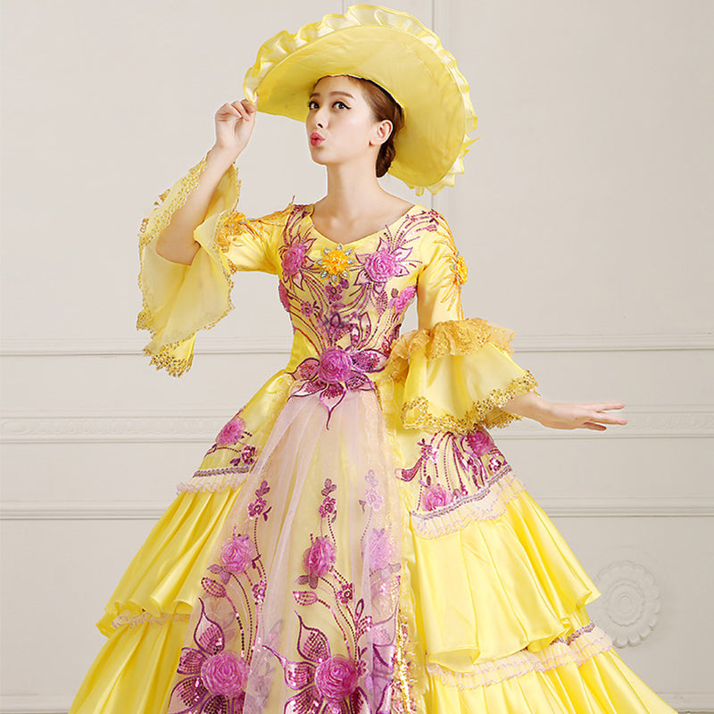 Sweet Lolita Dress - Half Sleeves Hime Sleeves High, Yellow, High Waist, Printed - additional product view 4