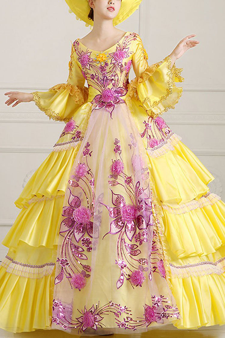 Sweet Lolita Dress - Half Sleeves Hime Sleeves High, Yellow, High Waist, Printed - main product image