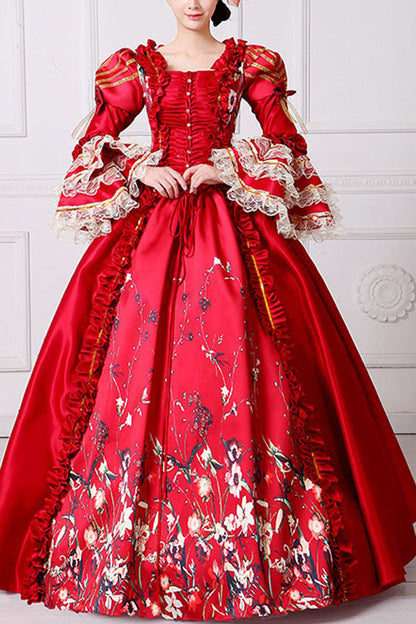 Sweet Lolita Dress - Half Sleeves Multi-layer Trumpet, 3 Colors, High Waist, Printed - main product image
