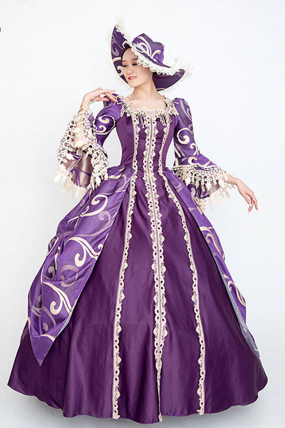 Sweet Lolita Dress - Half Sleeves Trumpet Sleeves, Purple, High Waist, Victorian Style - additional product view 2