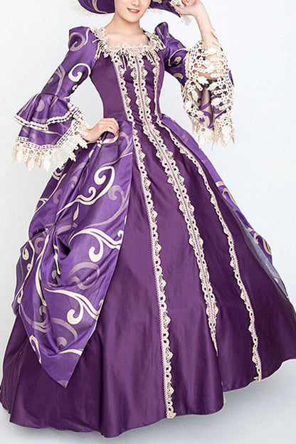 Sweet Lolita Dress - Half Sleeves Trumpet Sleeves, Purple, High Waist, Victorian Style - main product image