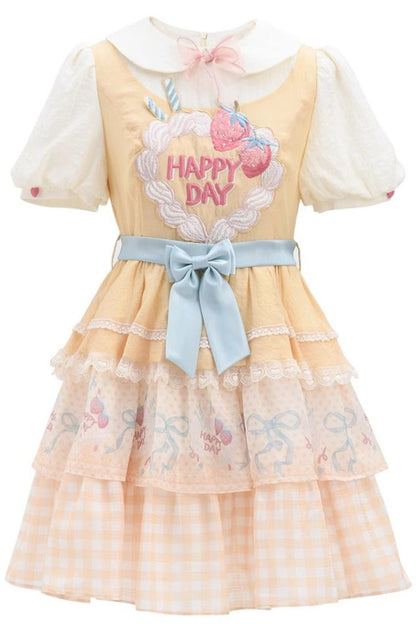 Sweet Lolita Dress - Happy Day, Yellow, Printed, Layered, Bow Detail - additional product view 3