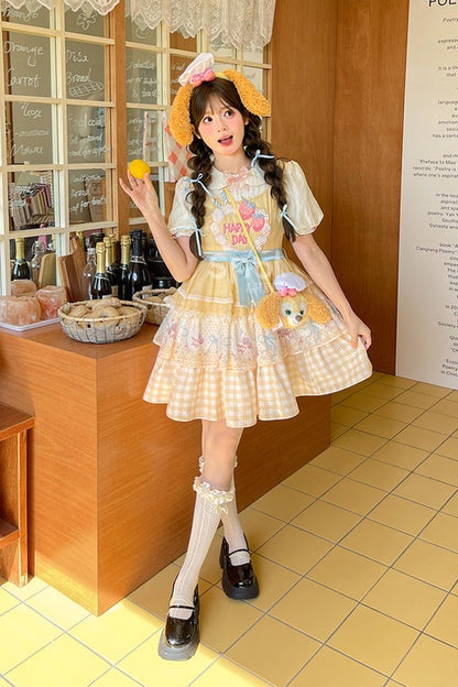Sweet Lolita Dress - Happy Day, Yellow, Printed, Layered, Bow Detail - additional product view 5