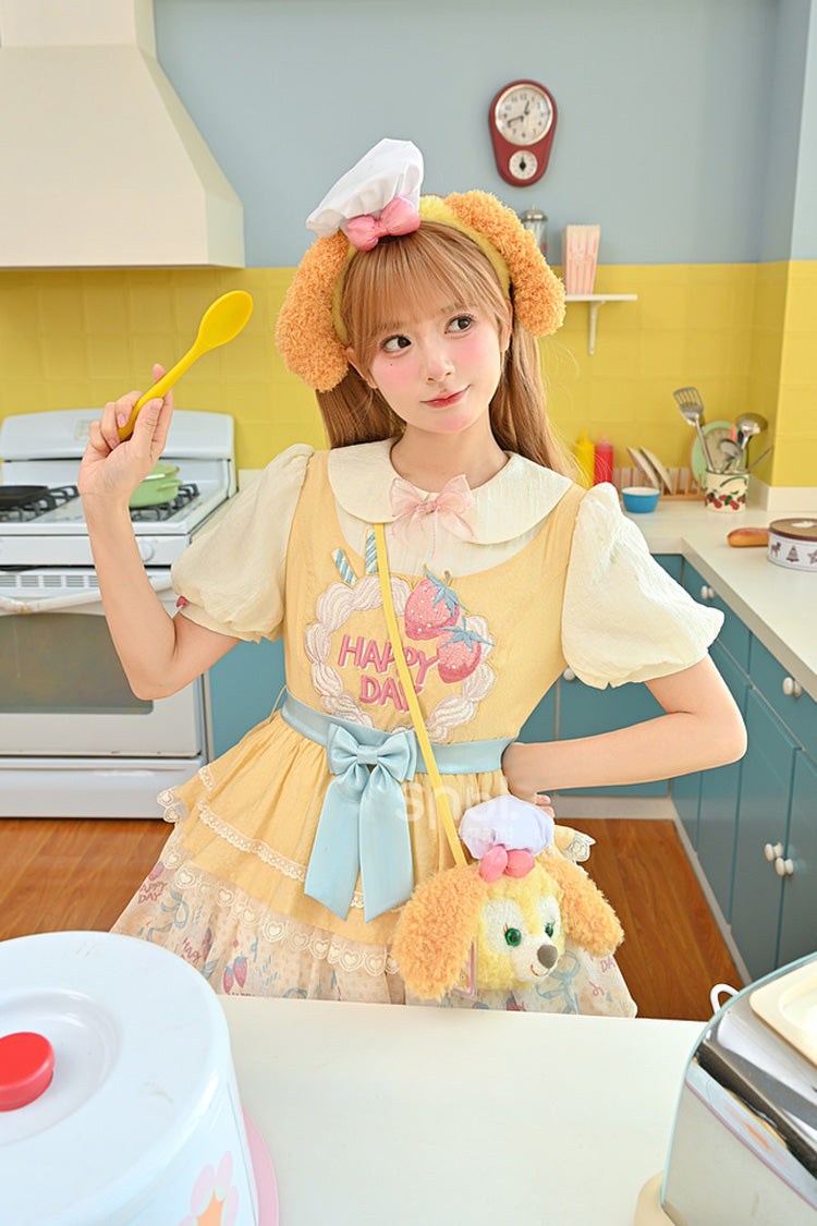 Sweet Lolita Dress - Happy Day, Yellow, Printed, Layered, Bow Detail - additional product view 7