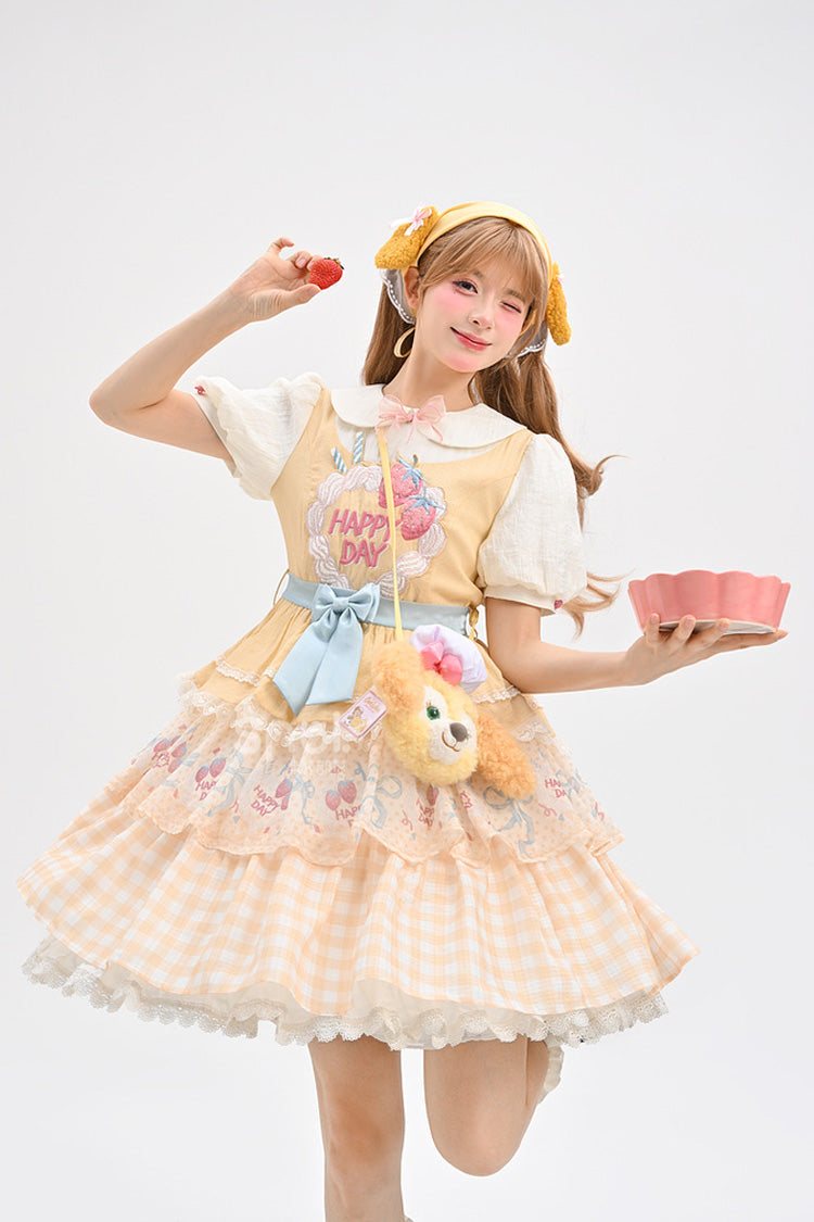 Sweet Lolita Dress - Happy Day, Yellow, Printed, Layered, Bow Detail - main product image
