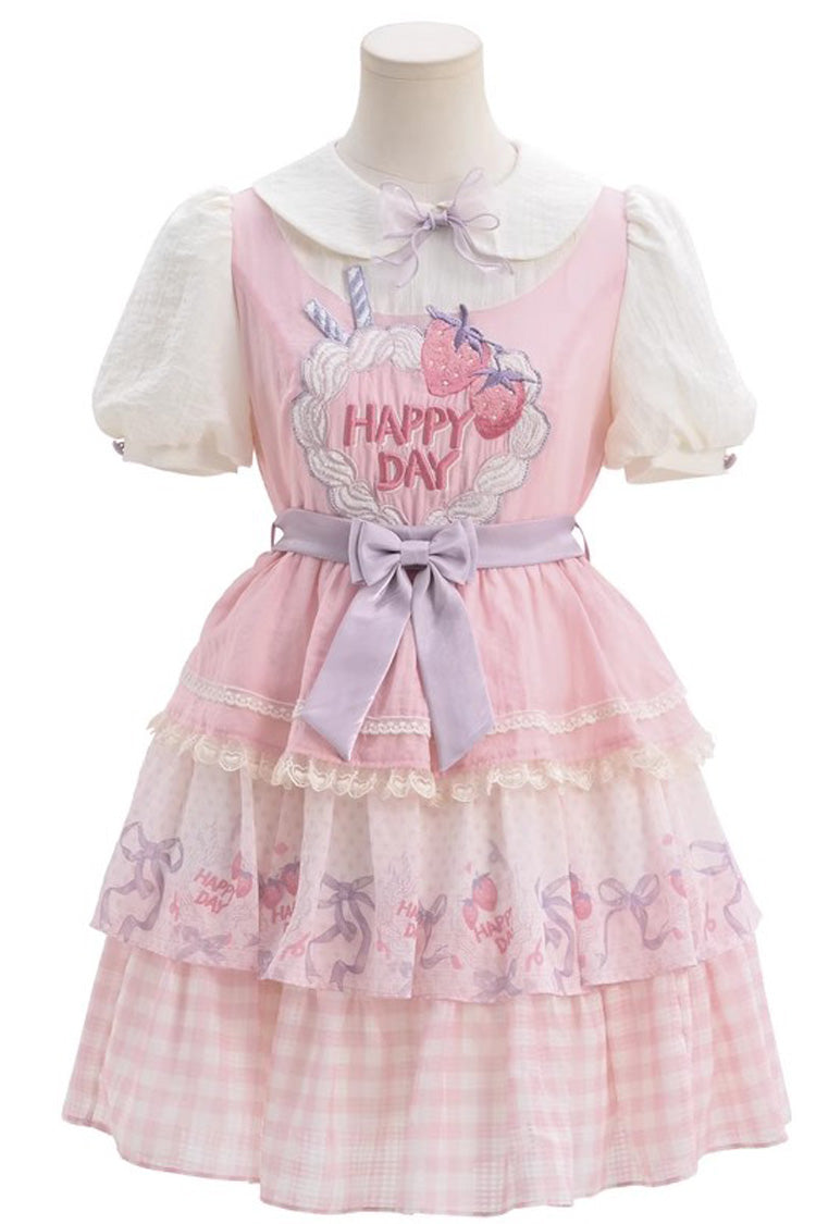 Sweet Lolita Dress - Happy Day, Yellow, Printed, Layered, Bow Detail - S Pink / M Pink / L Pink option