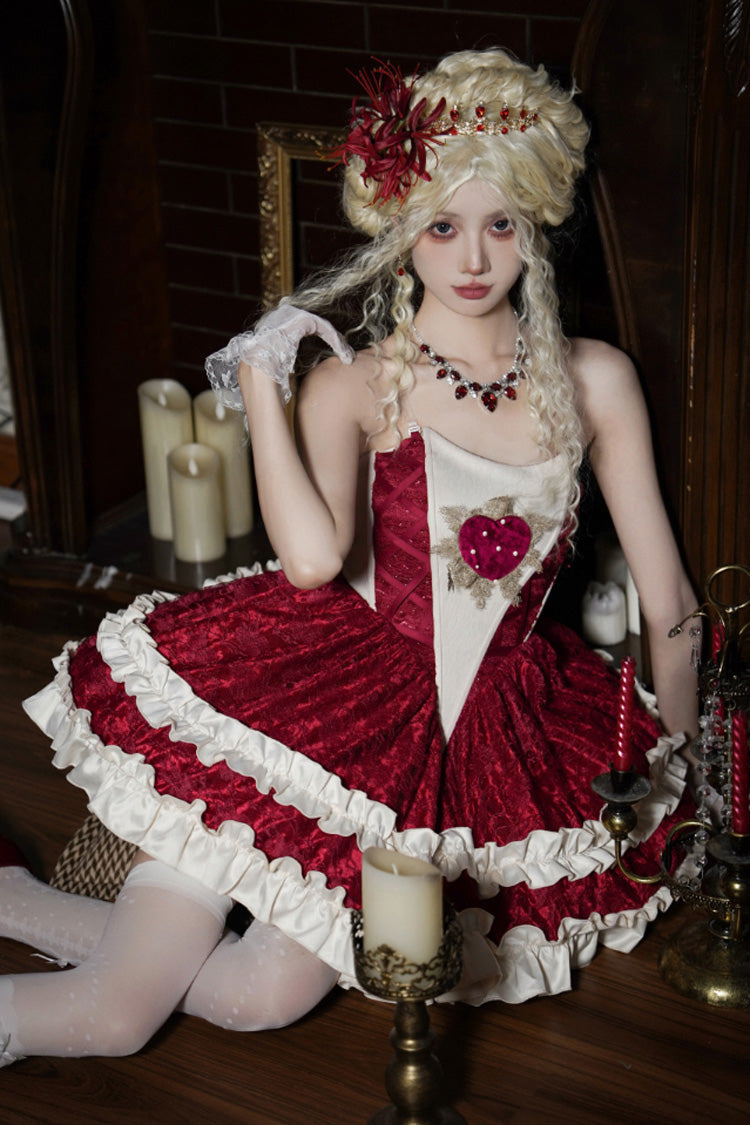 Sweet Lolita Dress - Heart Of Mary, Red, Lace Trim, Ruffled, Gothic Style - additional product view 2
