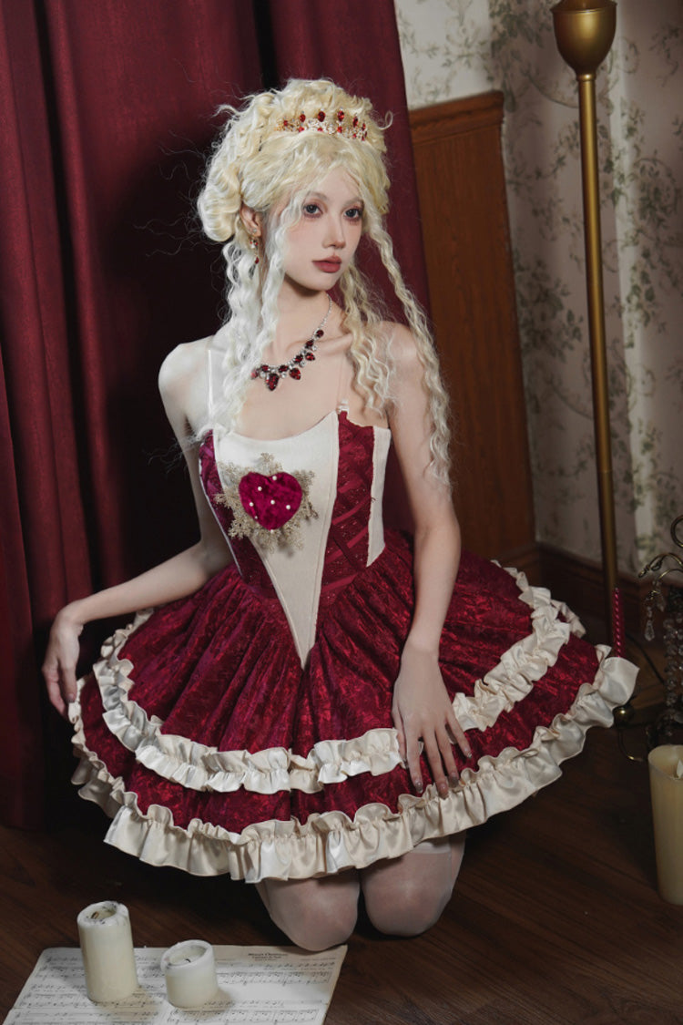Sweet Lolita Dress - Heart Of Mary, Red, Lace Trim, Ruffled, Gothic Style - additional product view 3