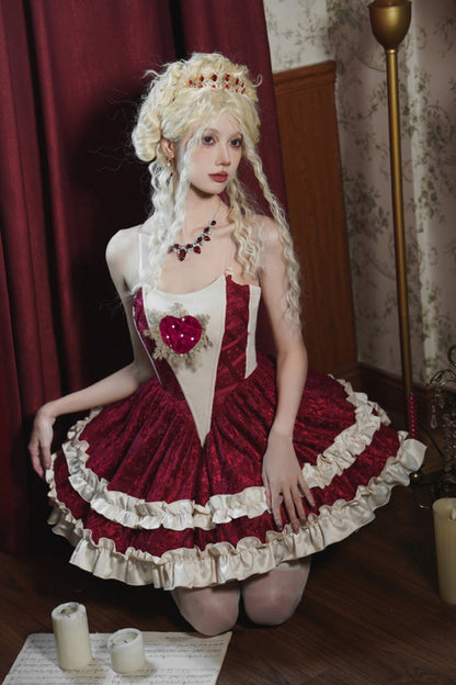 Sweet Lolita Dress - Heart Of Mary, Red, Lace Trim, Ruffled, Gothic Style - additional product view 3