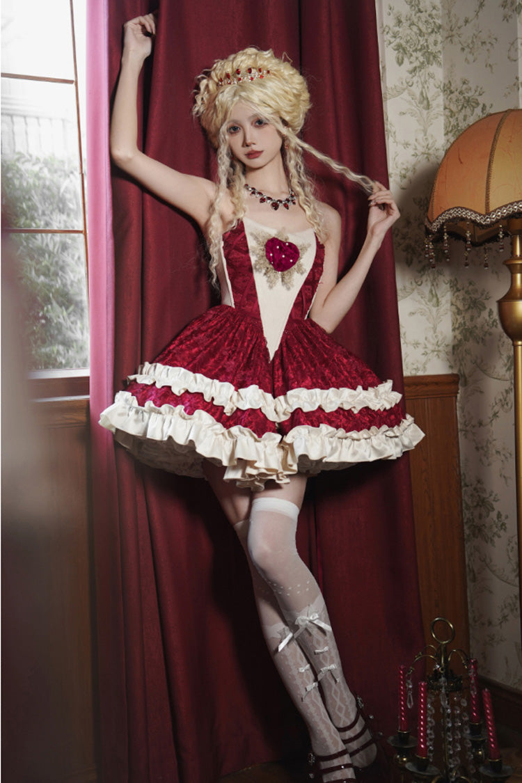 Sweet Lolita Dress - Heart Of Mary, Red, Lace Trim, Ruffled, Gothic Style - additional product view 4