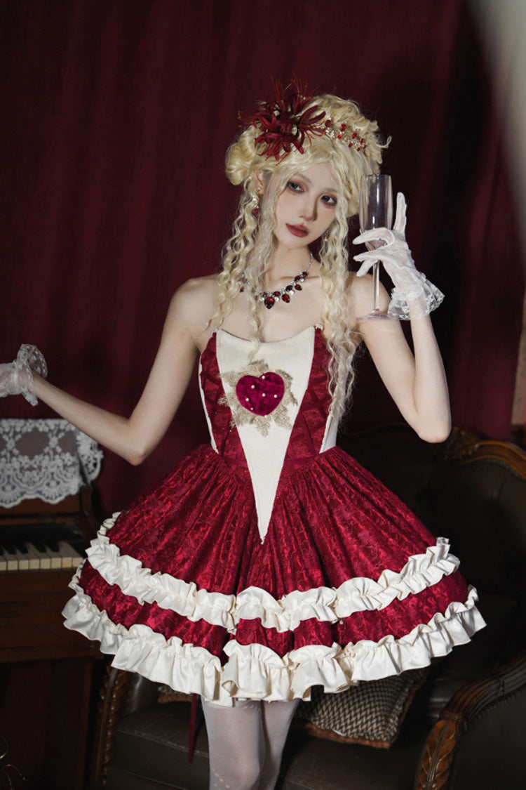 Sweet Lolita Dress - Heart Of Mary, Red, Lace Trim, Ruffled, Gothic Style - additional product view 5
