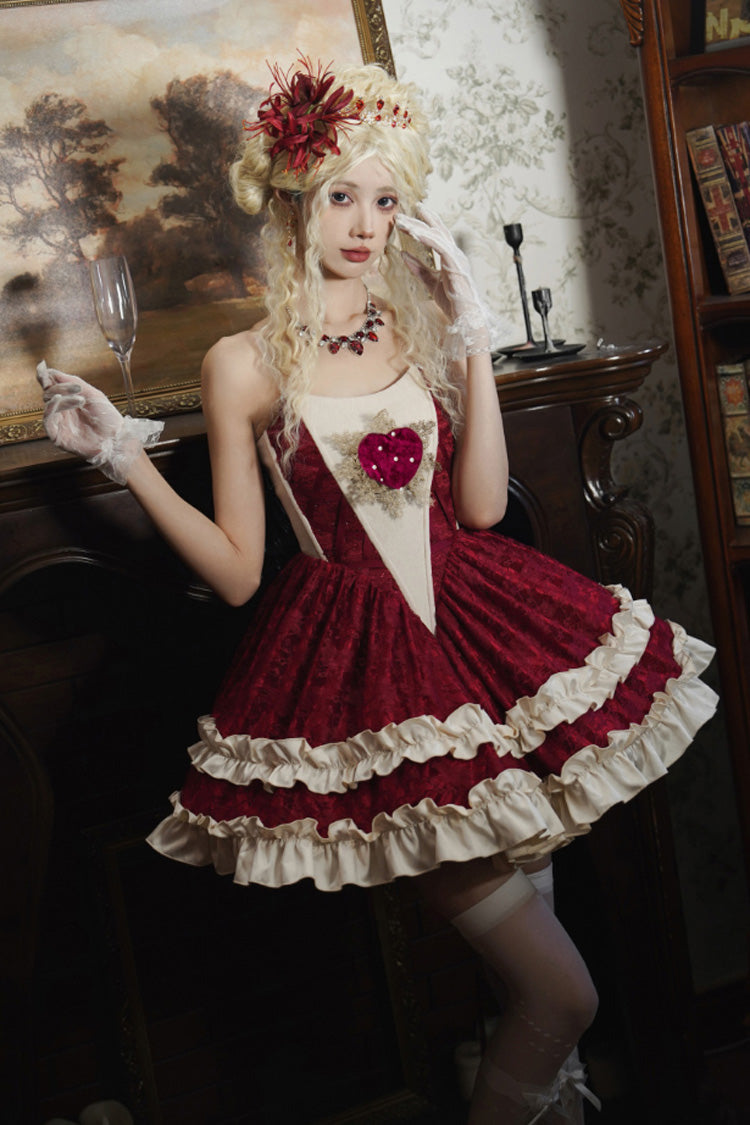 Sweet Lolita Dress - Heart Of Mary, Red, Lace Trim, Ruffled, Gothic Style - main product image