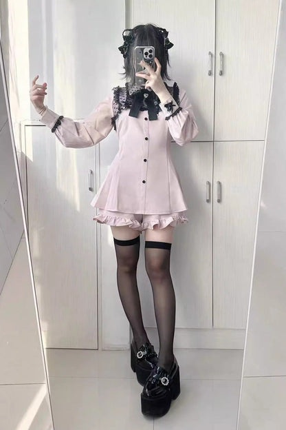 Sweet Lolita Dress - Heart Shape Print, 2 Colors, Printed, Long Sleeves, Bow Detail - additional product view 3