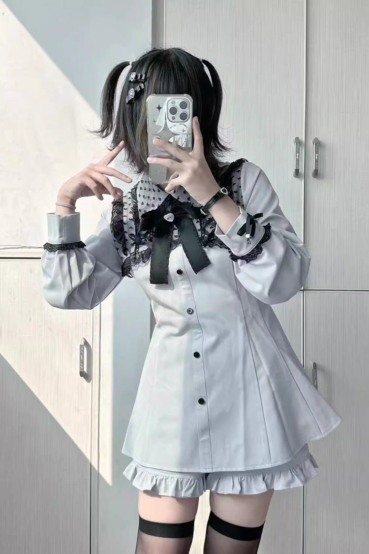 Sweet Lolita Dress - Heart Shape Print, 2 Colors, Printed, Long Sleeves, Bow Detail - additional product view 5