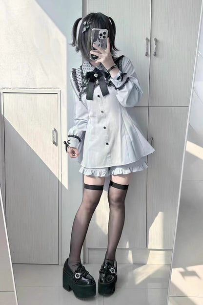 Sweet Lolita Dress - Heart Shape Print, 2 Colors, Printed, Long Sleeves, Bow Detail - additional product view 7