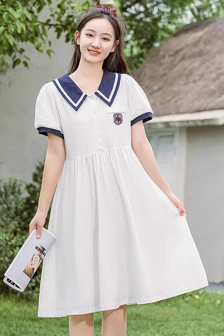 Sweet Lolita Dress - High Waisted College Style, 2 Colors, High Waist - S White / M White / L White option