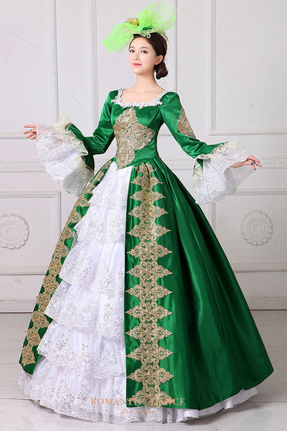 Sweet Lolita Dress - Hime Sleeves High Waisted Square, 3 Colors, Square Collar, High Waist - S Green / M Green / L Green option