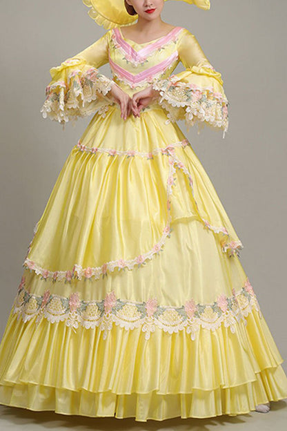 Sweet Lolita Dress - Hime Sleeves High Waisted, Yellow, High Waist, Layered - main product image