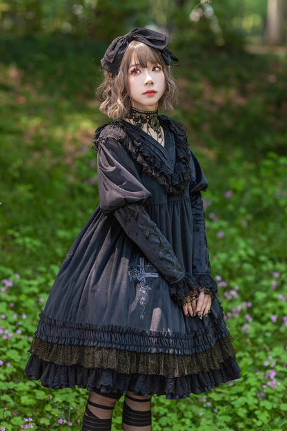 Sweet Lolita Dress - Holy Fruit Manor, 2 Colors, Puff Sleeves, Ruffled, Printed - additional product view 2