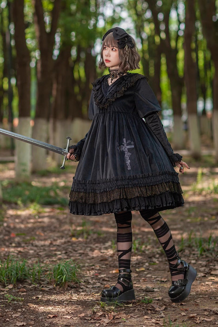 Sweet Lolita Dress - Holy Fruit Manor, 2 Colors, Puff Sleeves, Ruffled, Printed - additional product view 5