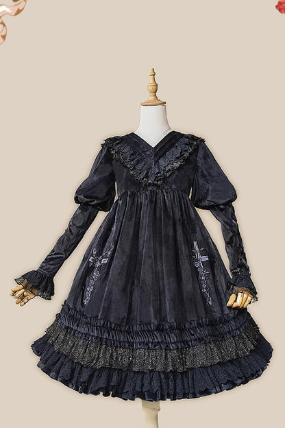 Sweet Lolita Dress - Holy Fruit Manor, 2 Colors, Puff Sleeves, Ruffled, Printed - additional product view 14