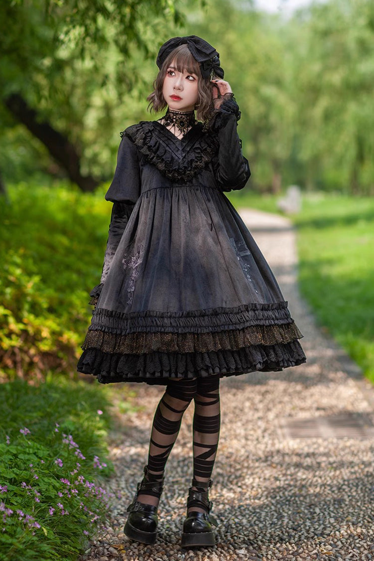 Sweet Lolita Dress - Holy Fruit Manor, 2 Colors, Puff Sleeves, Ruffled, Printed - main product image