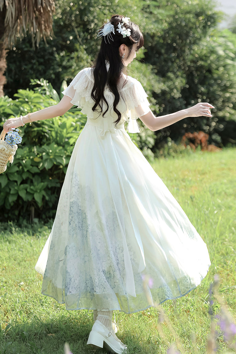Sweet Lolita Dress - Hydrangea Message, White, Ruffled, Printed, Chinese-Inspired Style - additional product view 10
