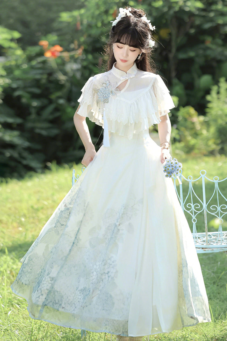 Sweet Lolita Dress - Hydrangea Message, White, Ruffled, Printed, Chinese-Inspired Style - additional product view 11