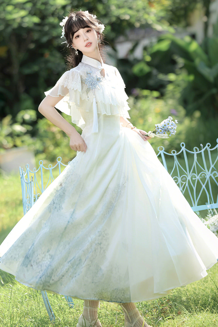 Sweet Lolita Dress - Hydrangea Message, White, Ruffled, Printed, Chinese-Inspired Style - additional product view 12